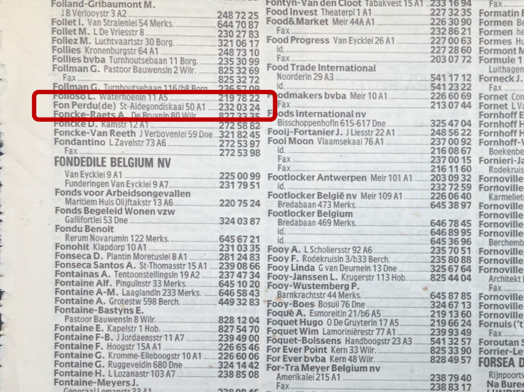 Fon Perdu in de telefoongids