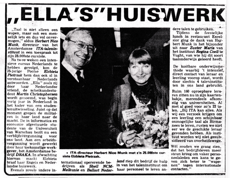 Herbert Nico Munk - Ellas huiswerk Telegraaf artikel