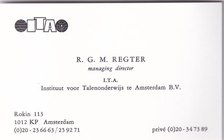 ITA - visitekaartje Rudolph Regter directeur
